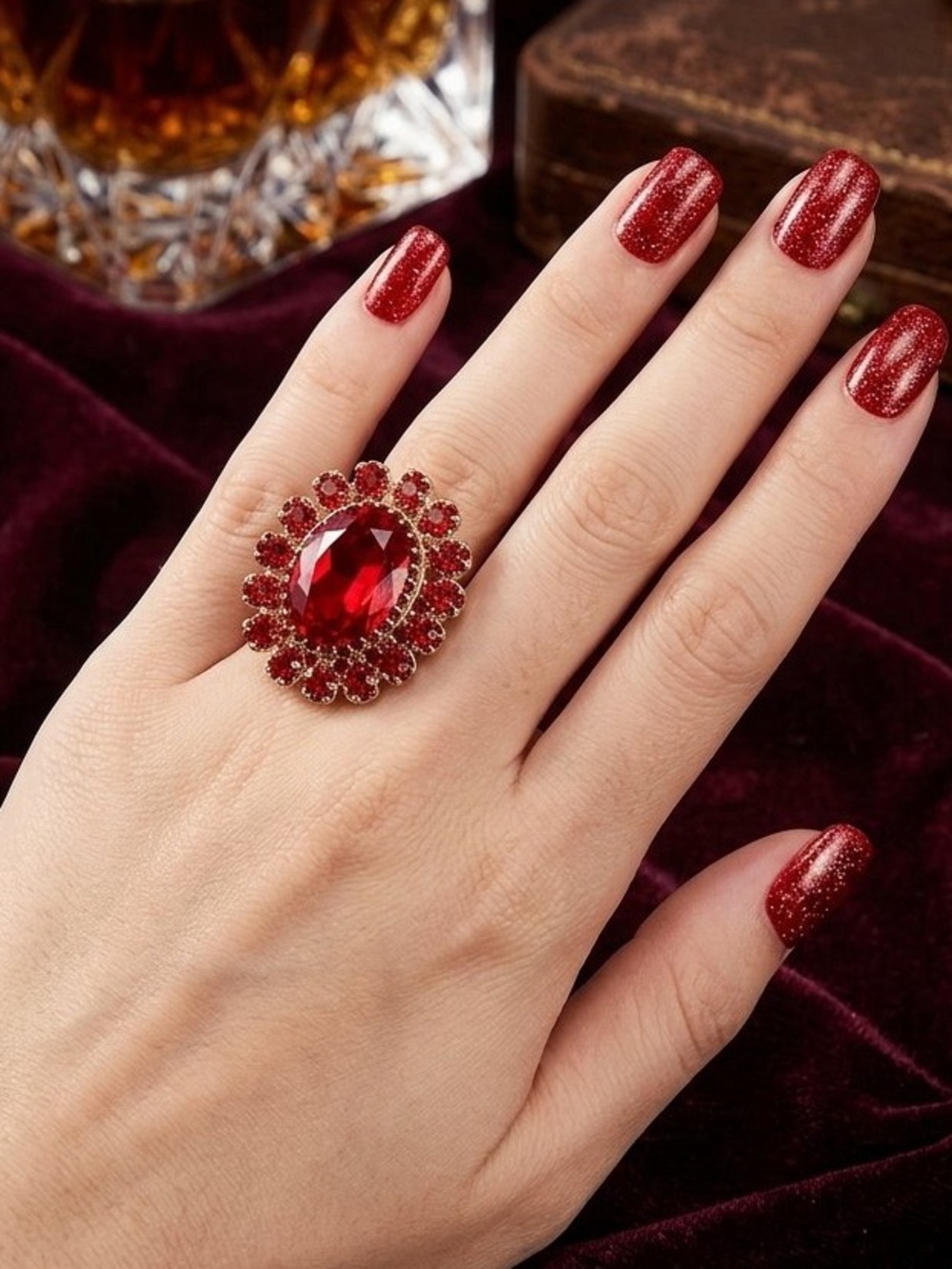 Ruby Red Gold Statement Ring Glam Bling Vintage Mob Wife Coquette Grunge Royal